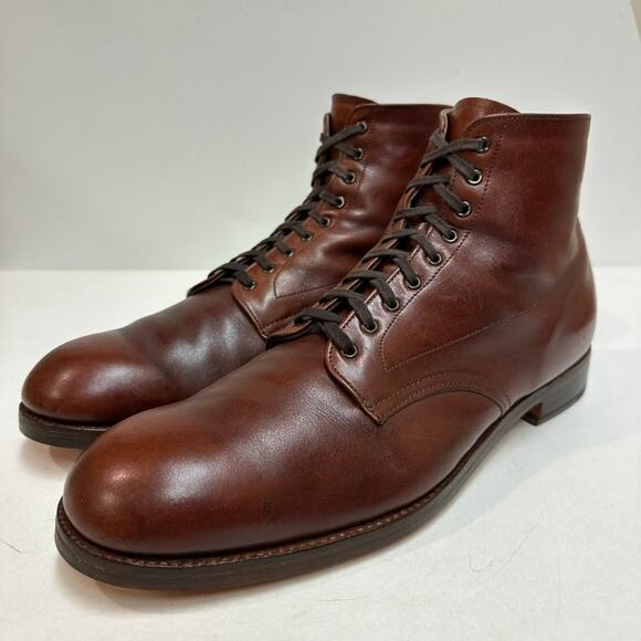 FULLY RESOLED Alden 306 Brown Calfskin Plain Toe Boot Made in USA 12 Narrow AA/B - Picture 3 of 13